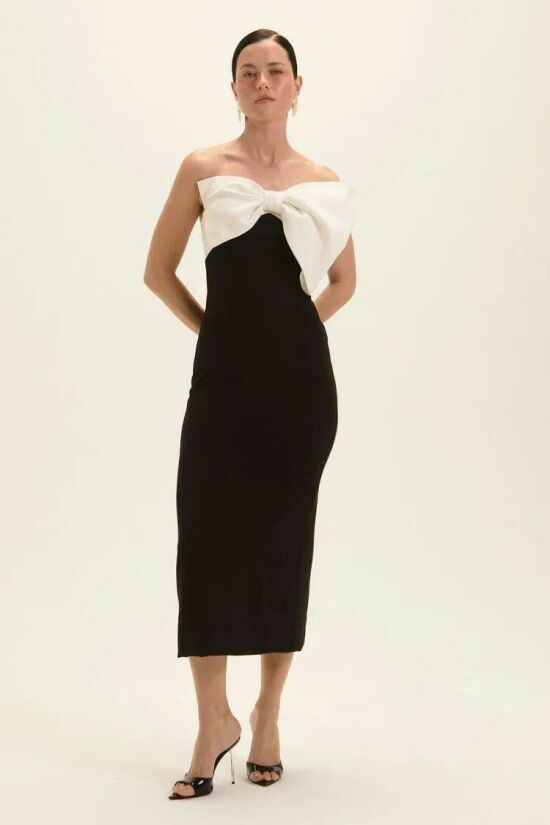 Imagem de Vestido Mídi Lana Preto e Off White Le Blog